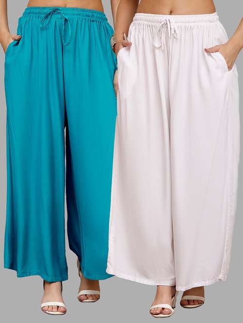 women pack of 2 solid flared palazzo - 21996857 -  Standard Image - 0