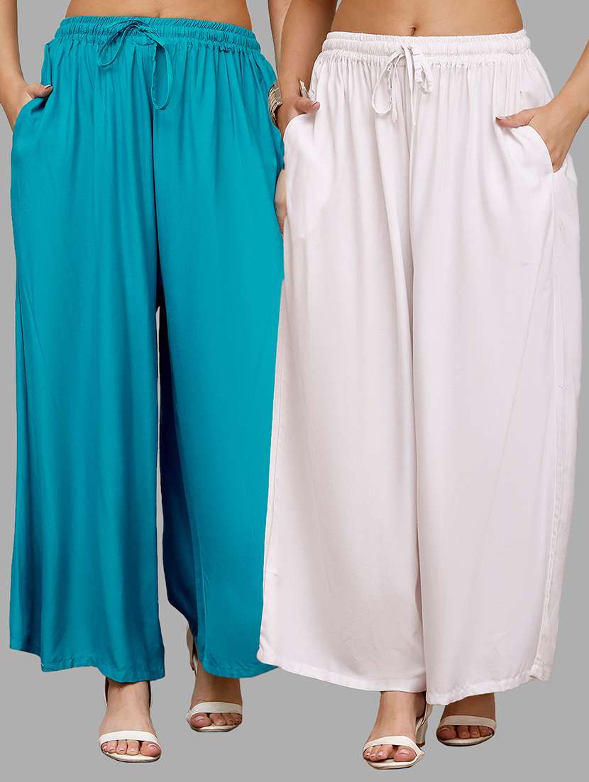 women pack of 2 solid flared palazzo