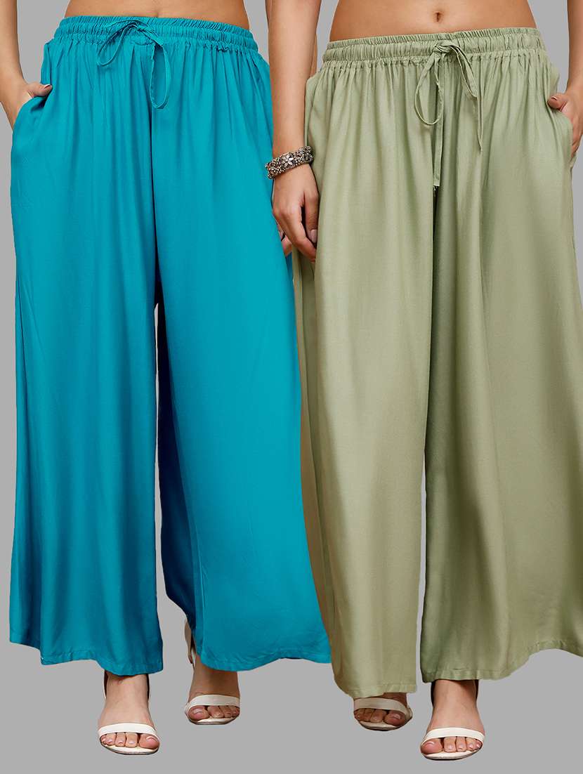 women pack of 2 solid flared palazzo - 21996859 - Zoom Image - 0