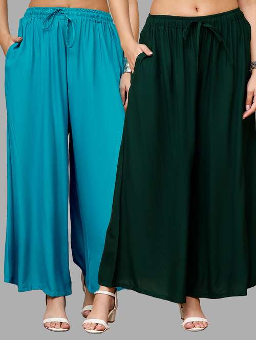 women pack of 2 solid flared palazzo - 21996860 -  Standard Image - 0
