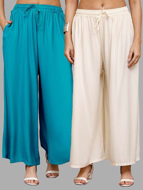 women pack of 2 solid flared palazzo - 21996862 - Standard Image - 0