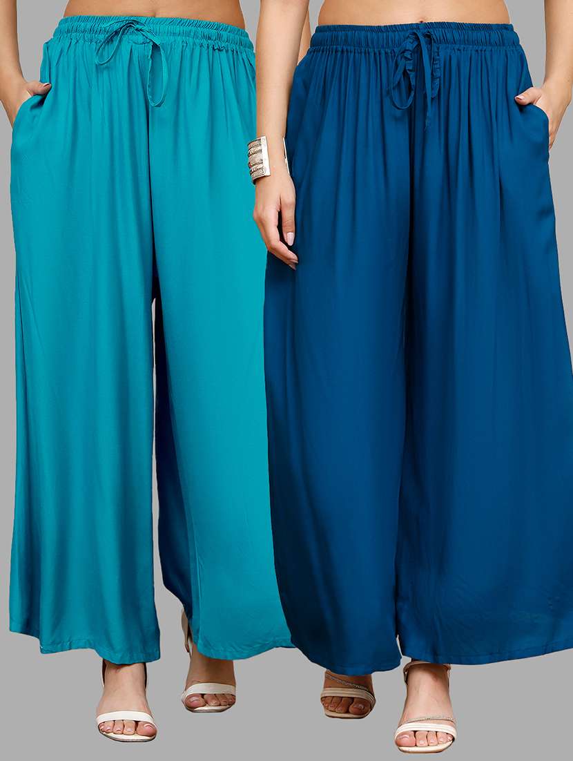 women pack of 2 solid flared palazzo