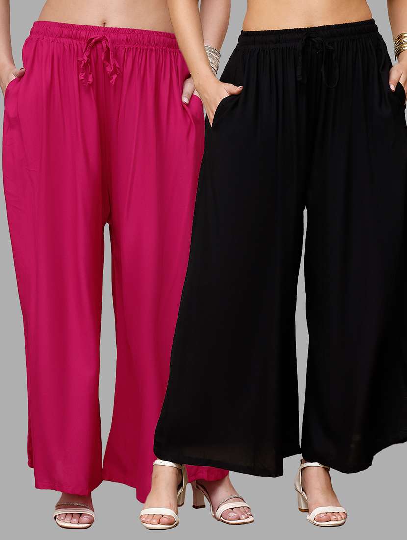 women pack of 2 solid flared palazzo - 21996869 -  Zoom Image - 0