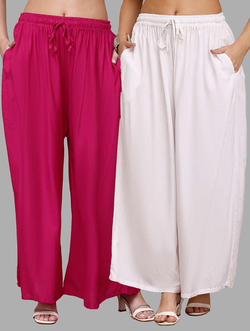 women pack of 2 solid flared palazzo