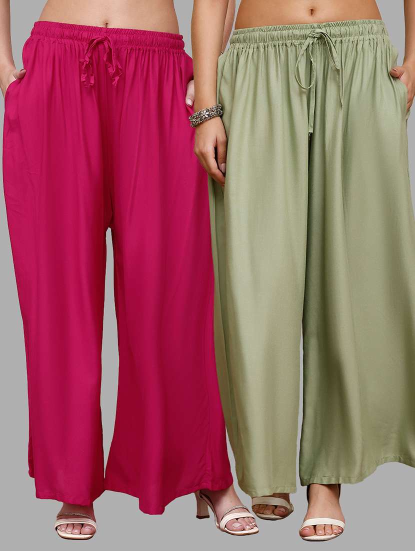 women pack of 2 solid flared palazzo