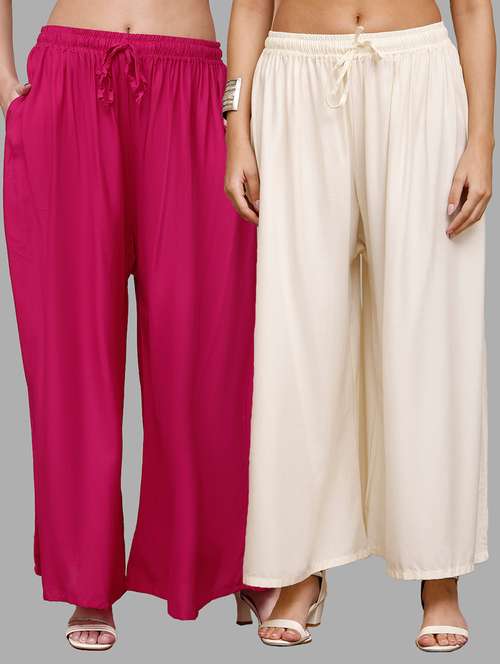 women pack of 2 solid flared palazzo - 21996877 - Standard Image - 0