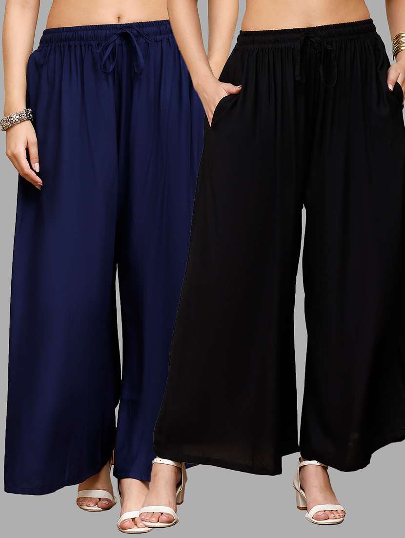 women pack of 2 solid flared palazzo