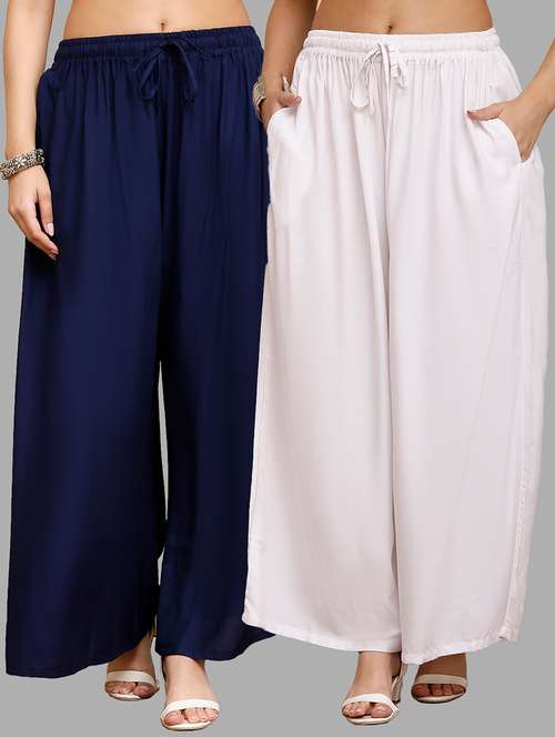 women pack of 2 solid flared palazzo - 21996883 -  Standard Image - 0