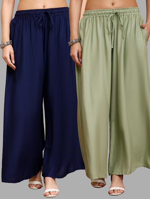 women pack of 2 solid flared palazzo - 21996885 -  Standard Image - 0