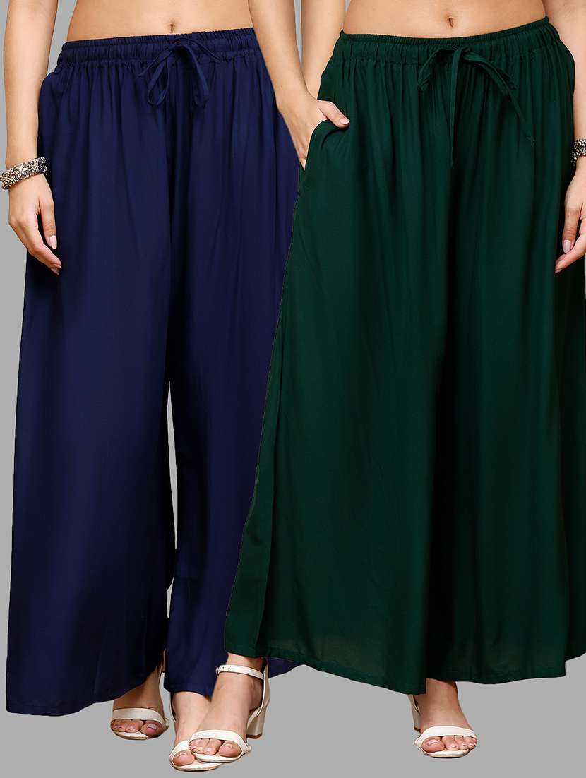 women pack of 2 solid flared palazzo