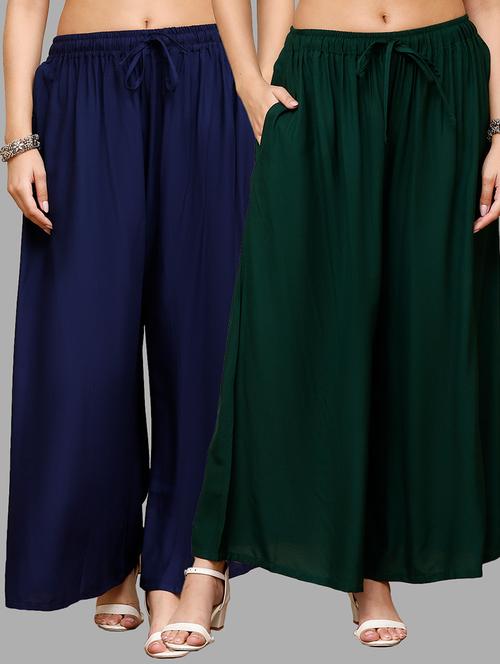 women pack of 2 solid flared palazzo - 21996887 -  Standard Image - 0