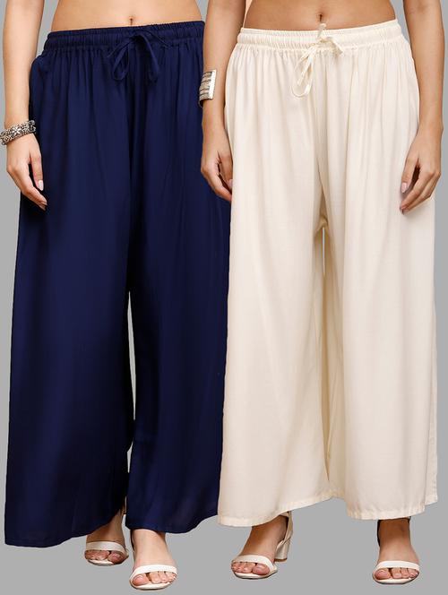 women pack of 2 solid flared palazzo - 21996889 -  Standard Image - 0