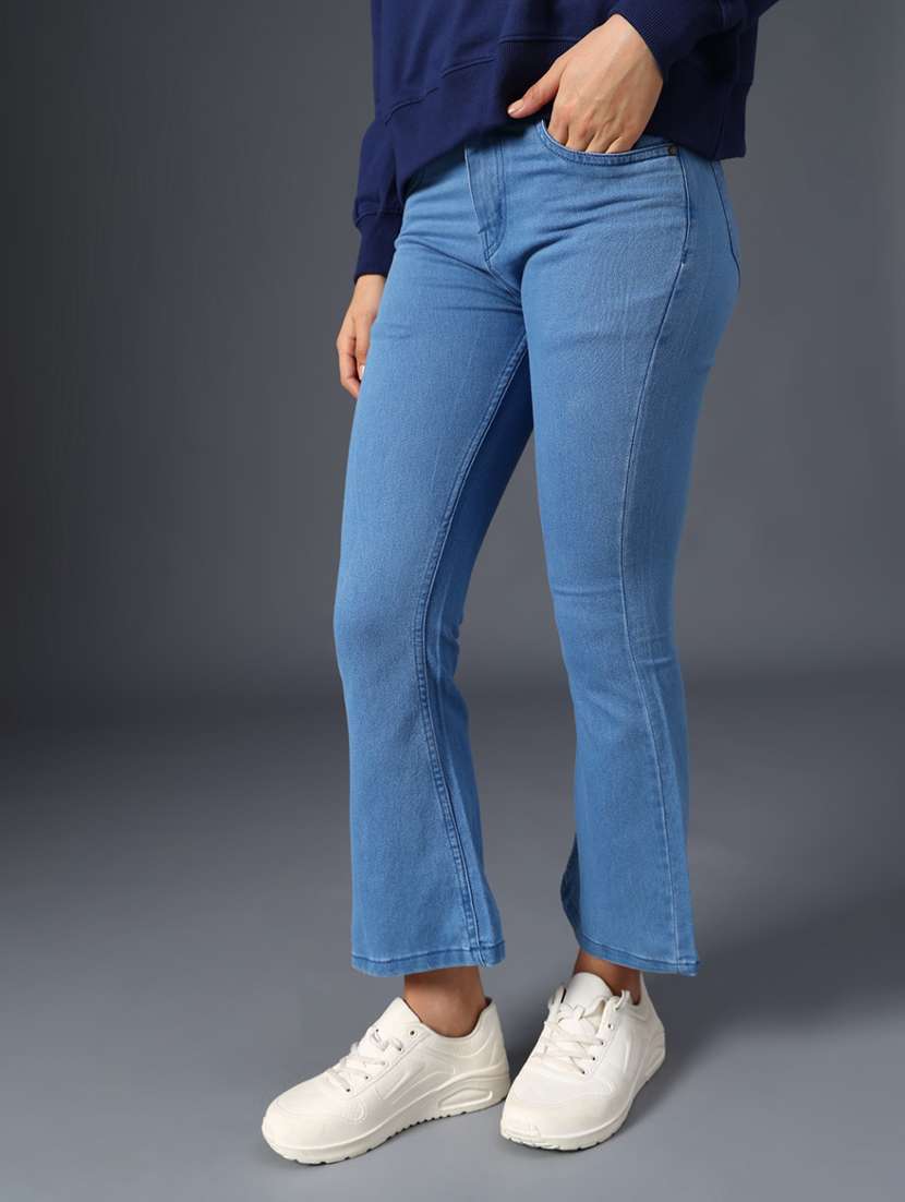 women solid mid rise bootcut jean
