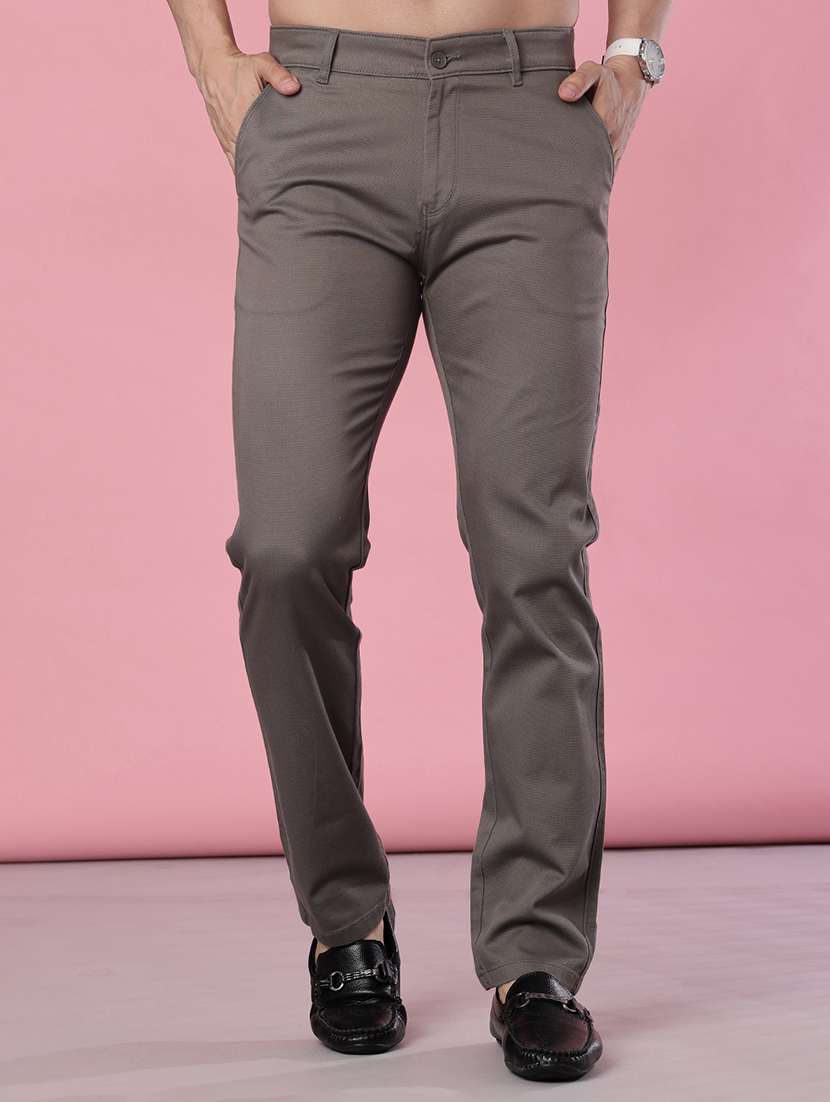 men solid mid rise casual chinos