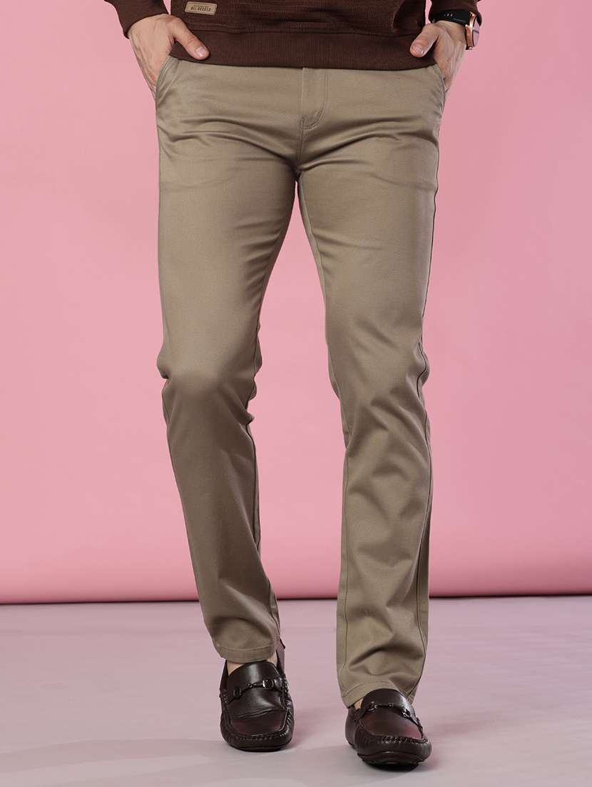 men solid mid rise casual chinos