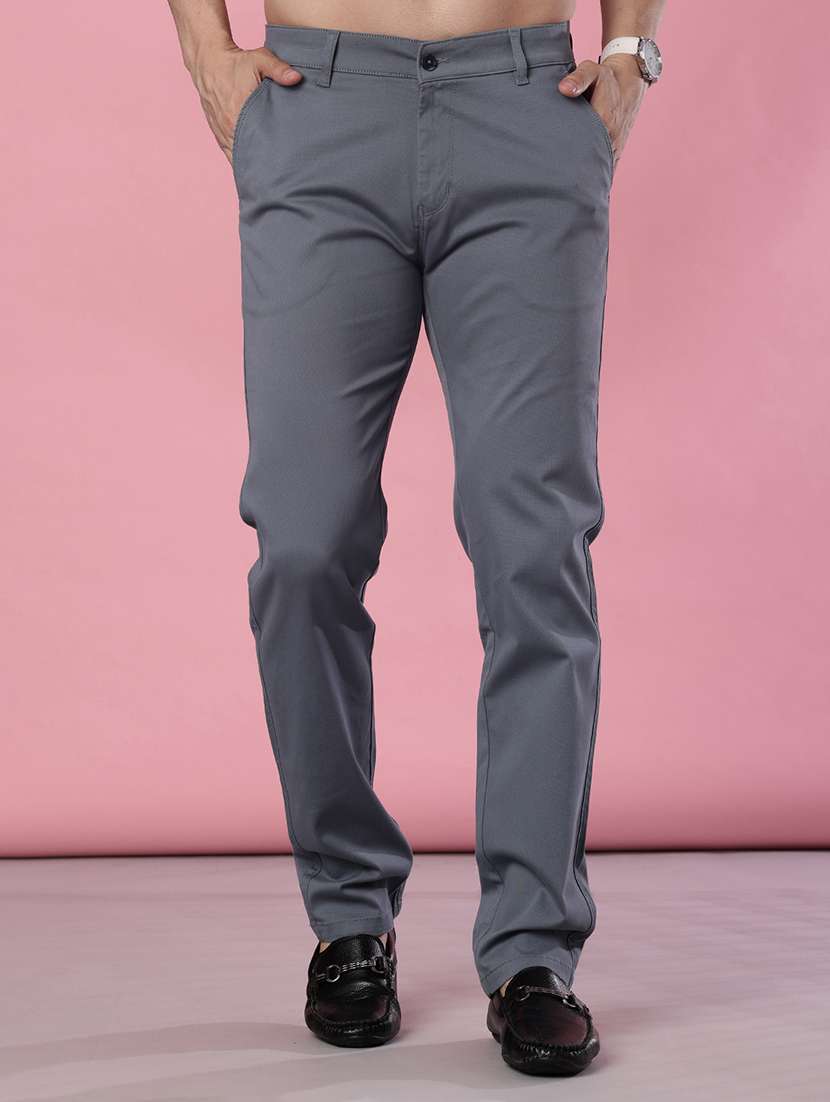 men solid mid rise casual chinos