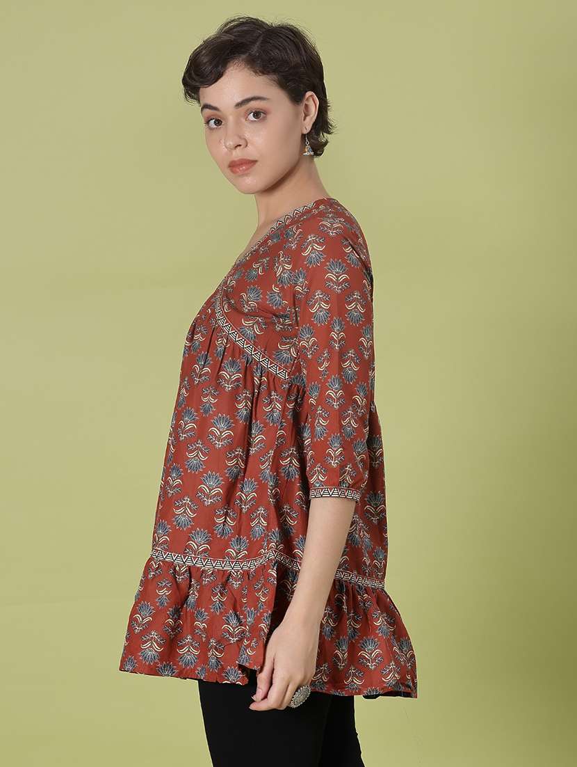 women printed three quarter sleeve kurti - 21997074 -  Standard Image - 3