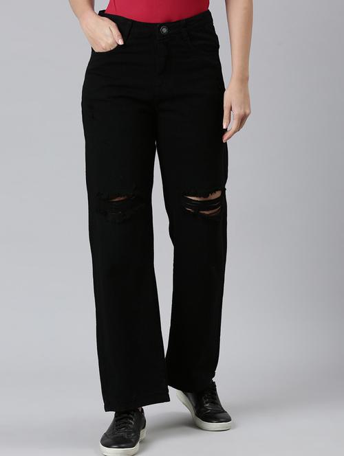 women slash knee straight fit jean - 21997122 - Standard Image - 0