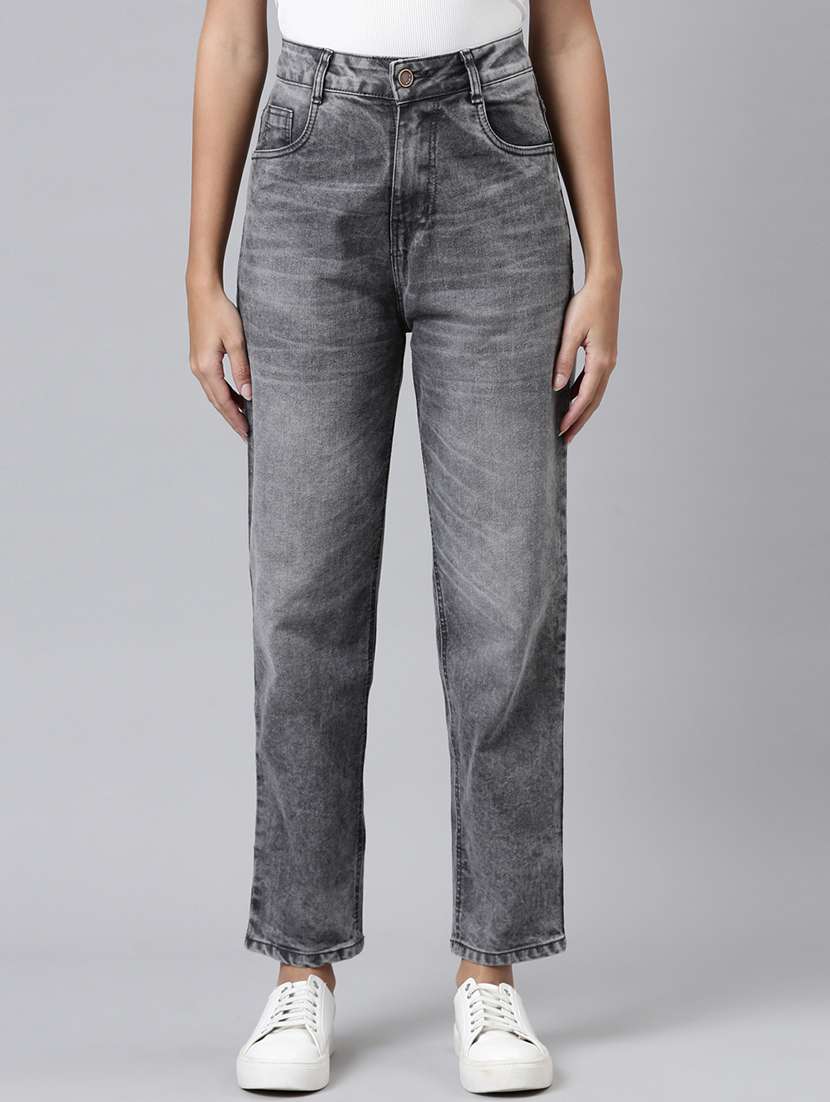 women solid high rise straight fit jean - 21997125 -  Zoom Image - 0