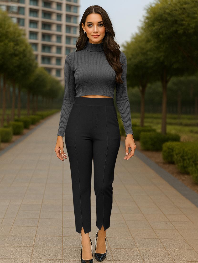 women solid high rise cigarette pants - 21997146 - Standard Image - 3