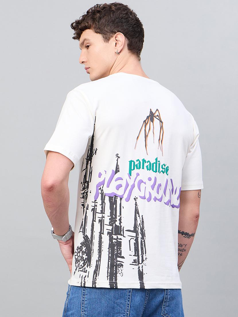 men front & back print round neck regular fit t-shirt