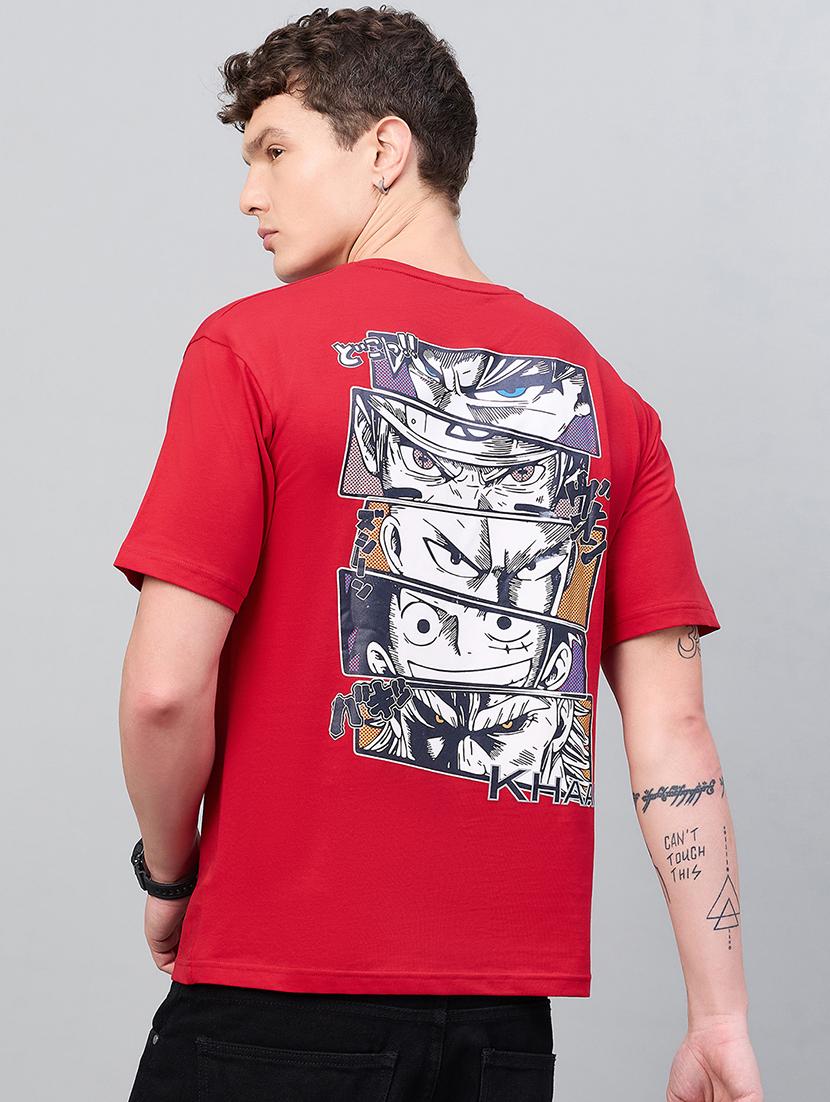 men front & back print round neck regular fit t-shirt