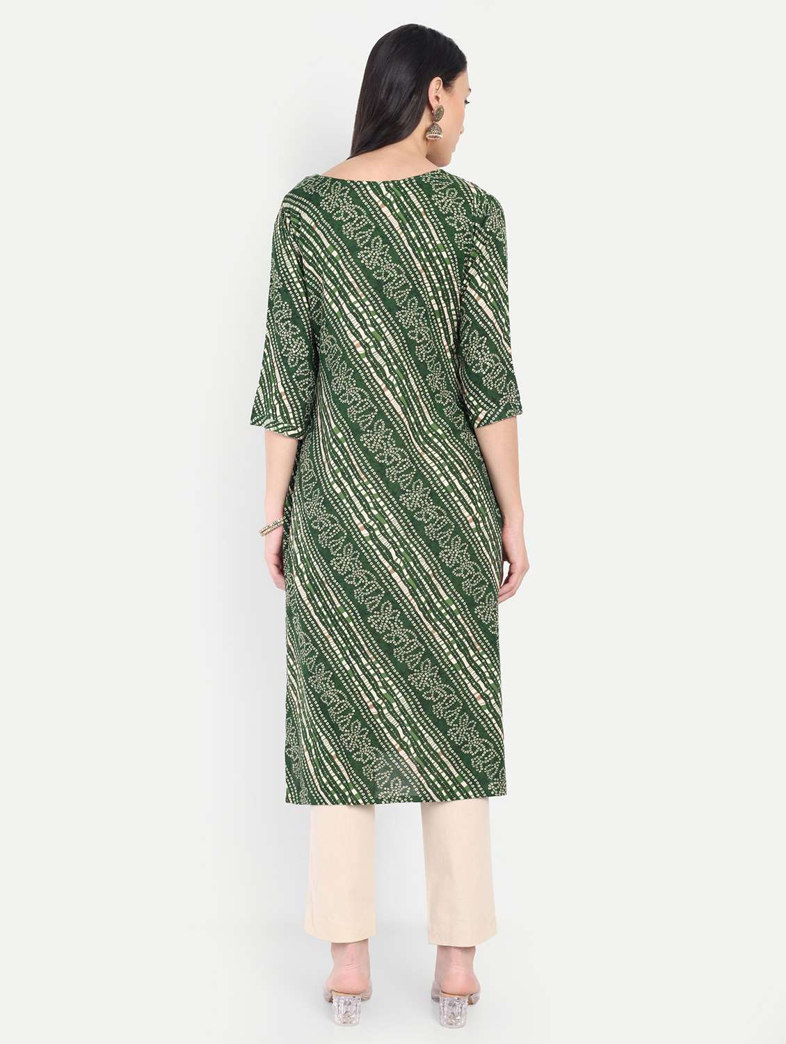 women leheriya printed three quarter sleeve straight kurta - 21997209 - Standard Image - 3