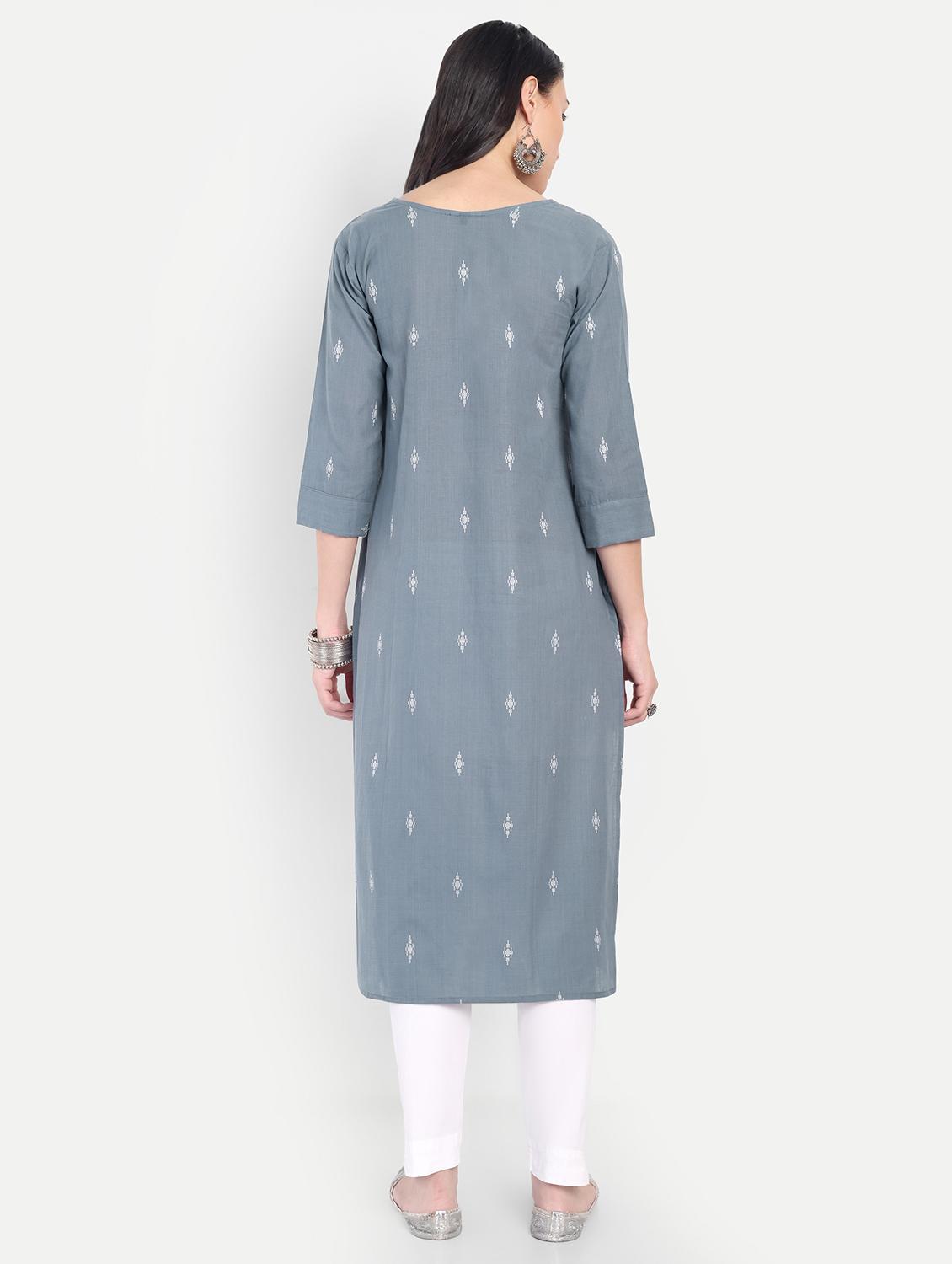 women self design three quarter sleeve straight kurta - 21997210 - Standard Image - 3