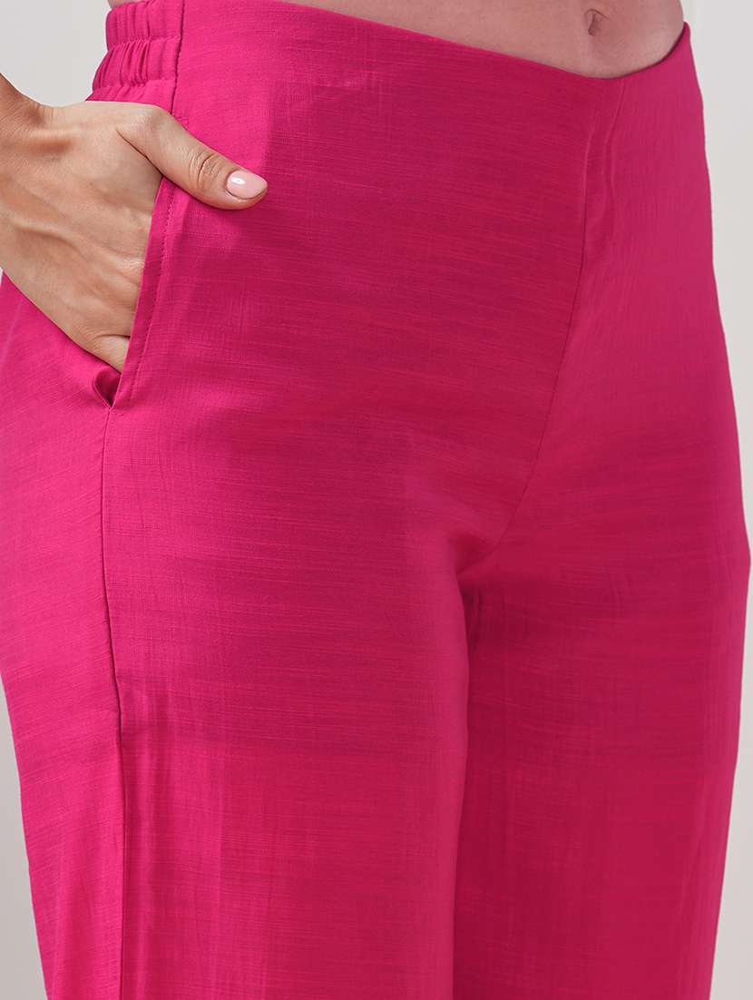 women solid with work three quarter sleeve kurta pant set - 21997215 -  Standard Image - 5