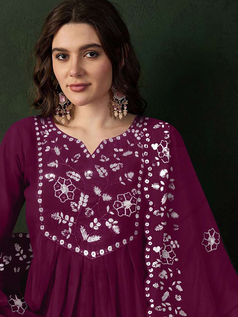 women solid with work long sleeve kurta pant with dupatta set - 21997228 - Standard Image - 5