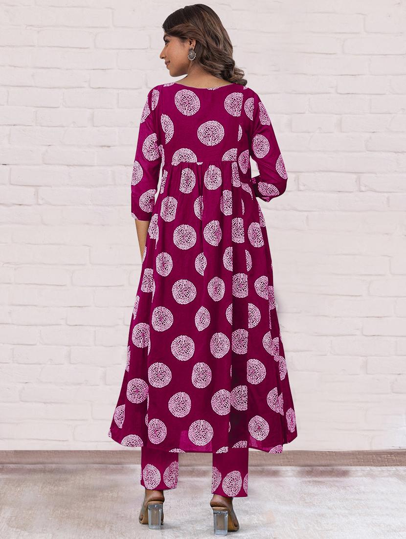 women printed three quarter sleeve anarkali kurta pant with dupatta set - 21997229 - Standard Image - 3