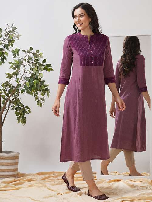 women self design three quarter sleeve a-line kurta - 21997234 - Standard Image - 0