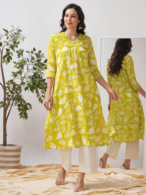 women printed three quarter sleeve a-line kurta - 21997235 -  Standard Image - 0