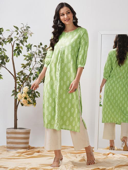 women printed three quarter sleeve a-line kurta - 21997241 - Standard Image - 0