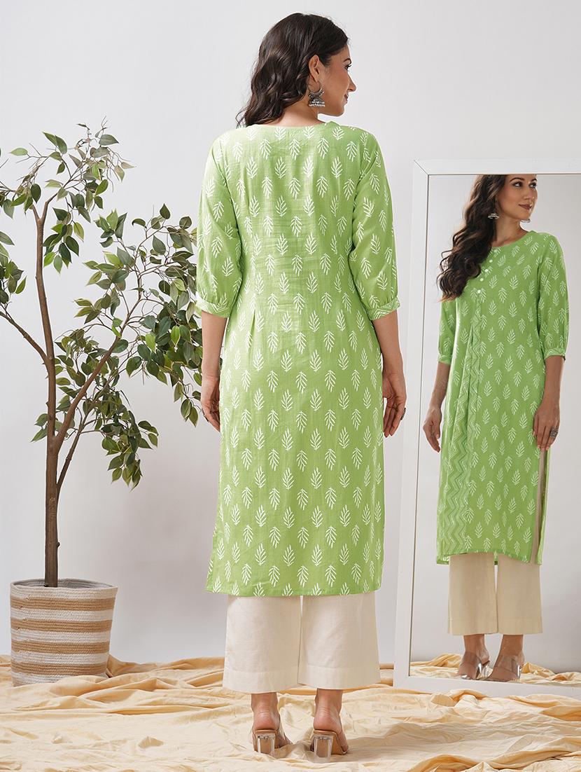 women printed three quarter sleeve a-line kurta - 21997241 - Standard Image - 3