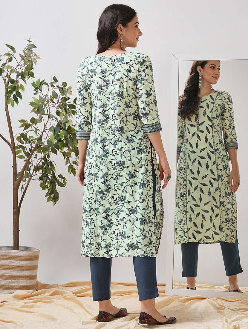 women floral printed three quarter sleeve straight kurta - 21997243 -  Standard Image - 3
