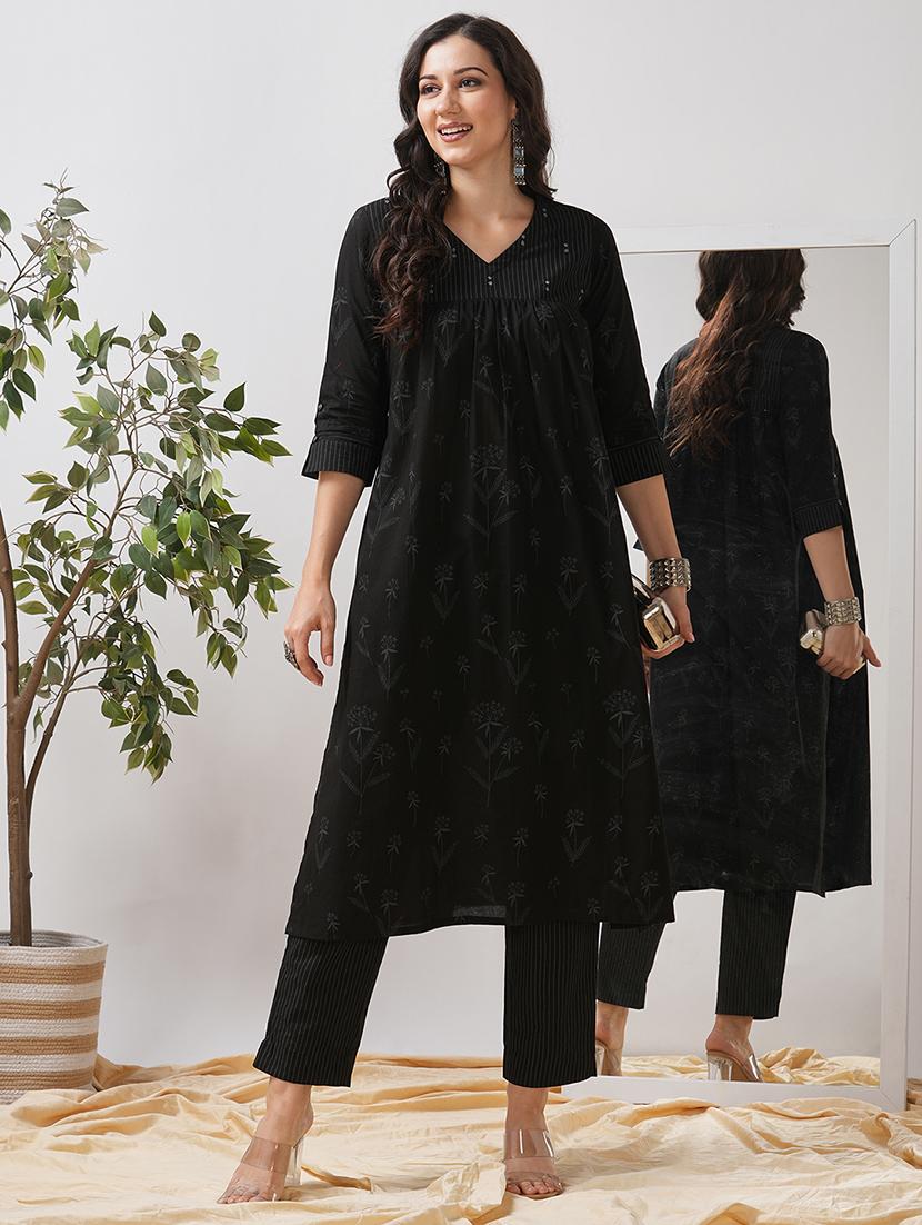 women printed three quarter sleeve a-line kurta - 21997244 - Standard Image - 3