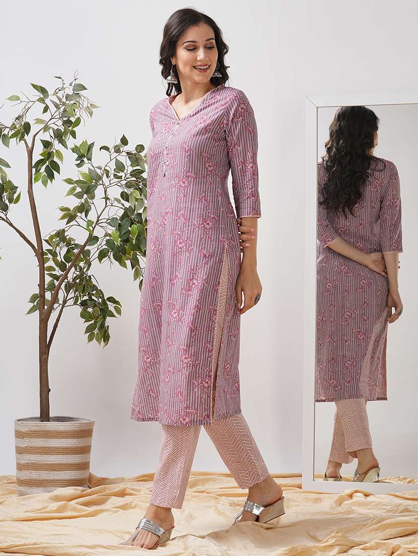 women printed three quarter sleeve straight kurta - 21997246 -  Standard Image - 3