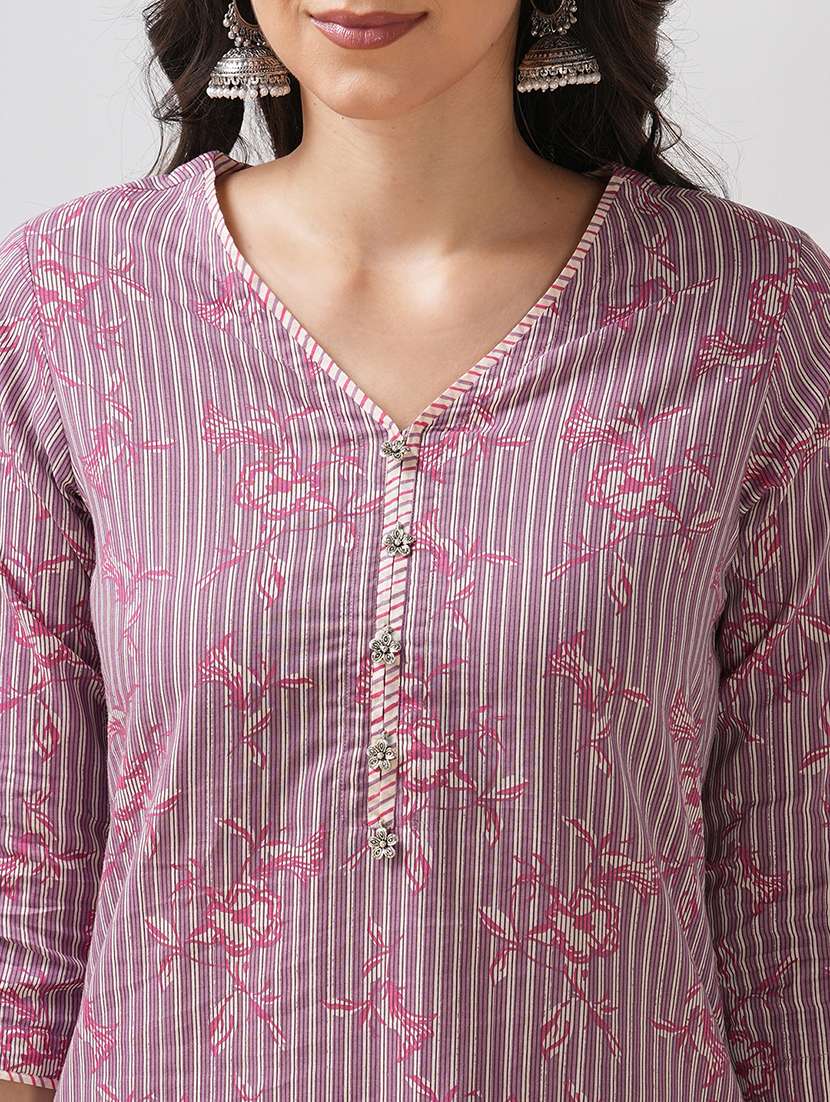 women printed three quarter sleeve straight kurta - 21997246 -  Standard Image - 5