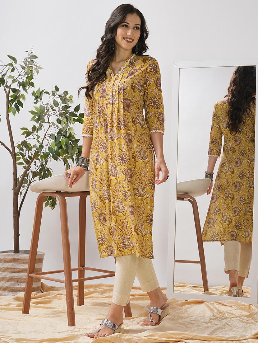 women floral printed three quarter sleeve a-line kurta - 21997247 - Zoom Image - 0