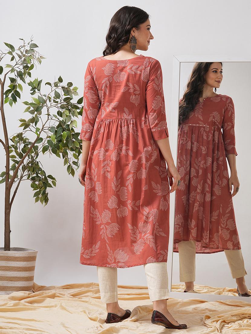 women floral printed three quarter sleeve flared kurta - 21997250 - Standard Image - 3