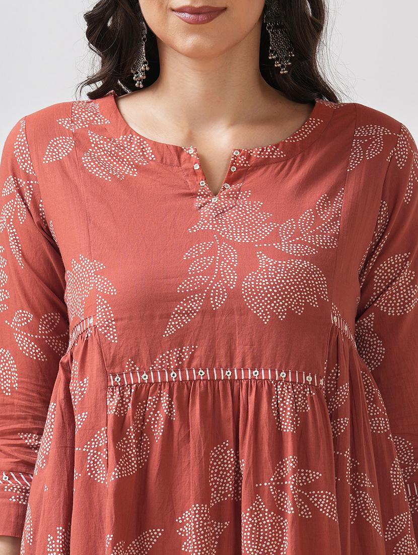 women floral printed three quarter sleeve flared kurta - 21997250 - Standard Image - 5