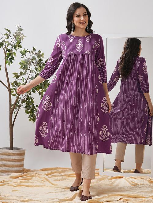 women floral printed three quarter sleeve flared kurta - 21997251 - Standard Image - 0