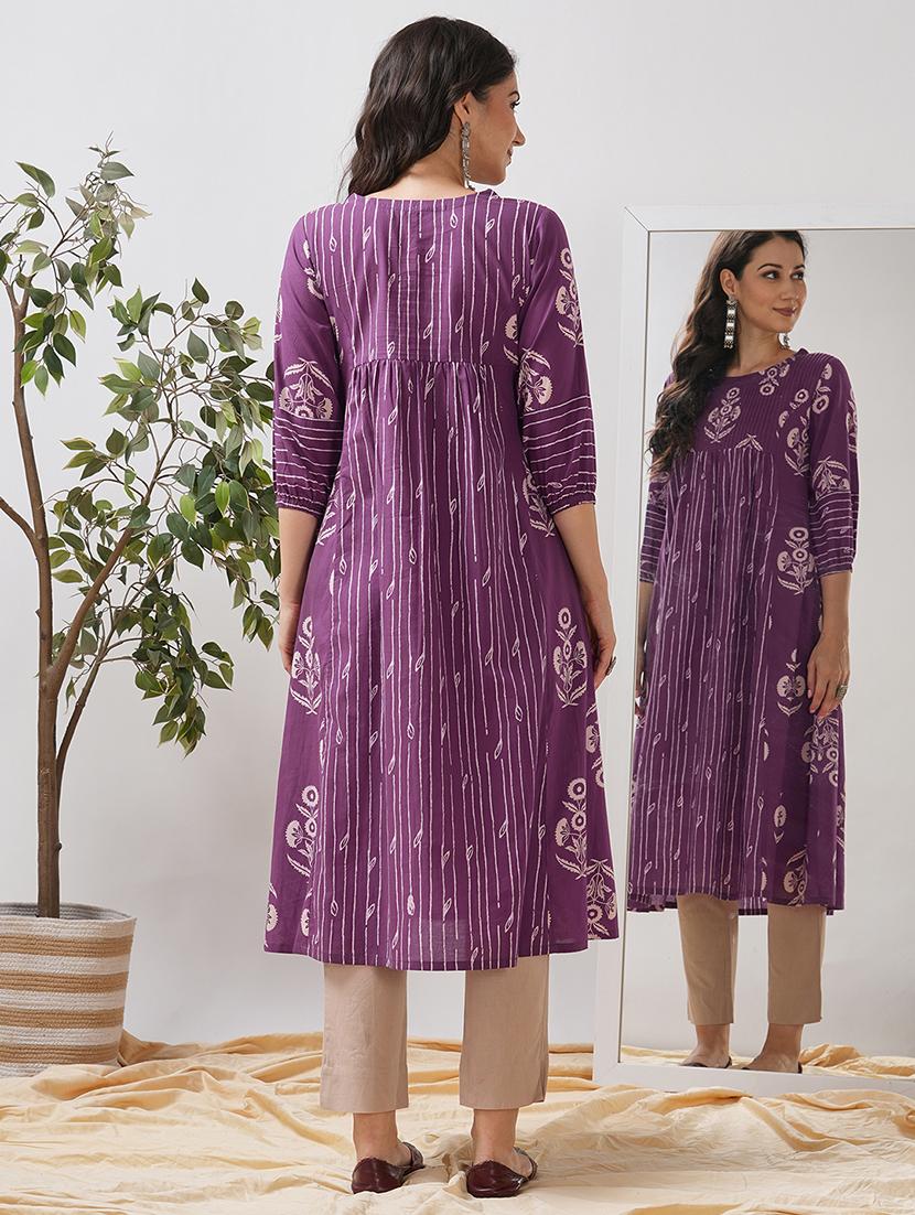 women floral printed three quarter sleeve flared kurta - 21997251 - Standard Image - 3