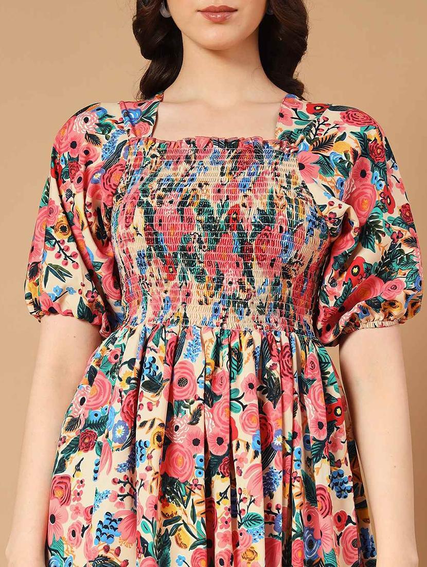 women floral printed puff sleeve tiered dress - 21997283 - Standard Image - 3