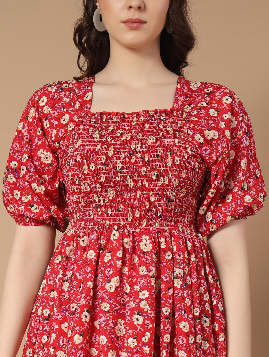 women floral printed puff sleeve tiered dress - 21997285 - Standard Image - 3