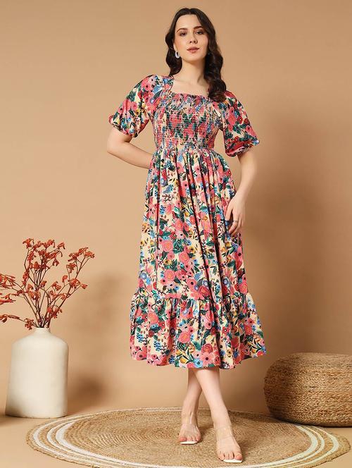 women floral printed puff sleeve tiered dress - 21997287 -  Standard Image - 0