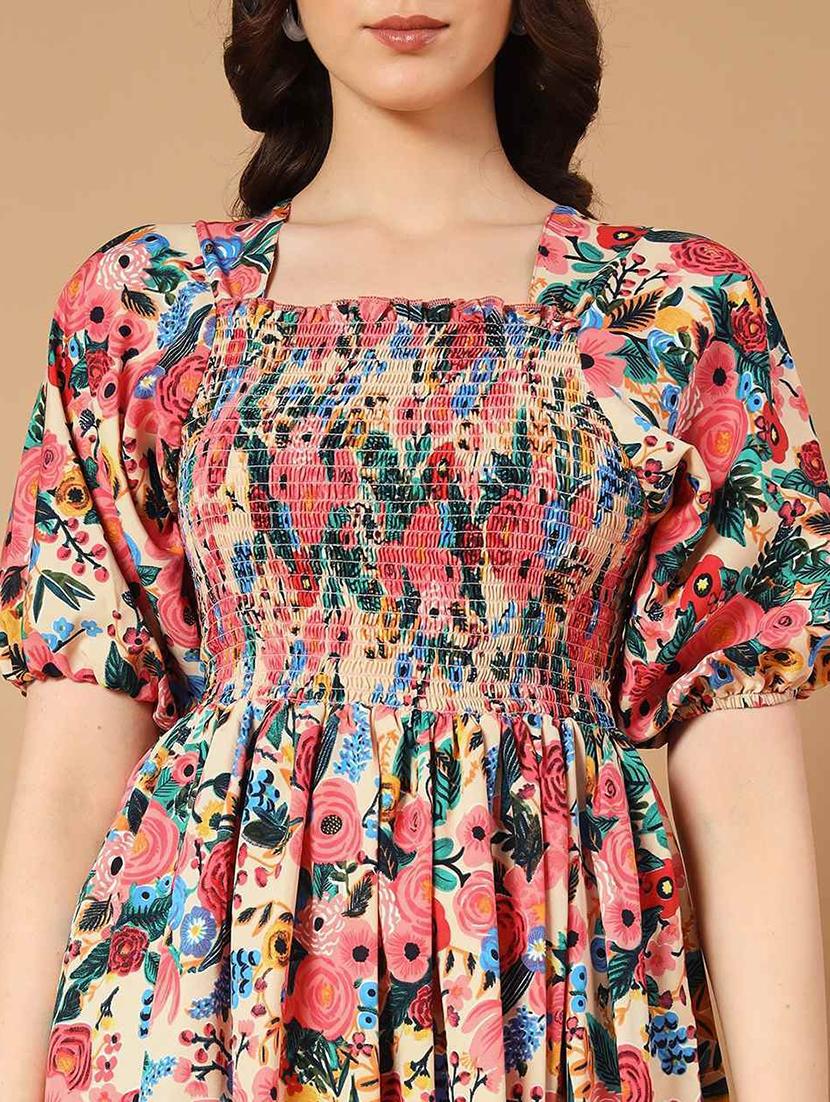 women floral printed puff sleeve tiered dress - 21997287 - Standard Image - 3