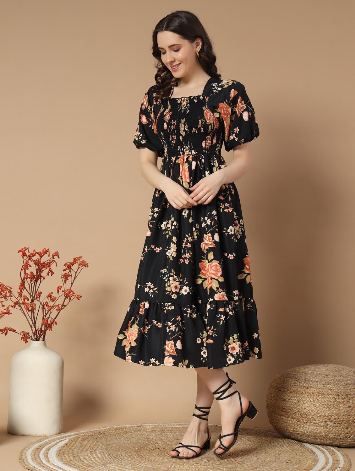 women floral printed puff sleeve tiered dress - 21997292 - Zoom Image - 0