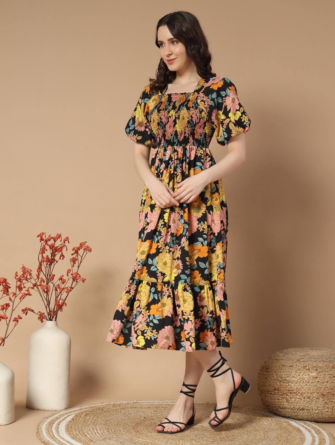 women floral printed puff sleeve tiered dress - 21997294 - Zoom Image - 0